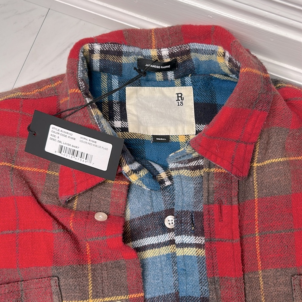 R13 Double Red and Blue Button Down Flannel - Picture 9 of 9